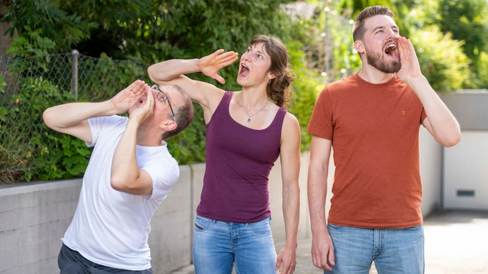 Markus Gasser (links), Nadia Zollinger und André Perler machen sich für Mundart stark.