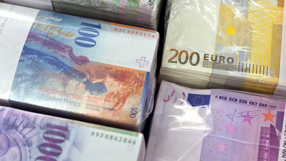 Beigen von Banknoten (Franken und Euro)
