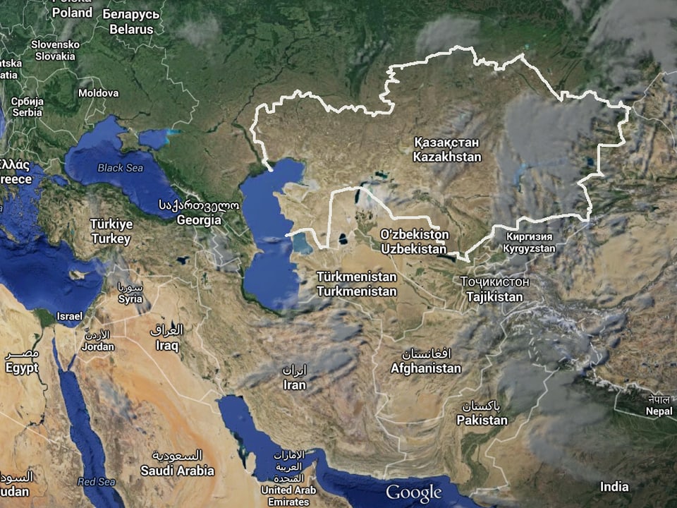 Kartenausschnitt von Zentralasien.