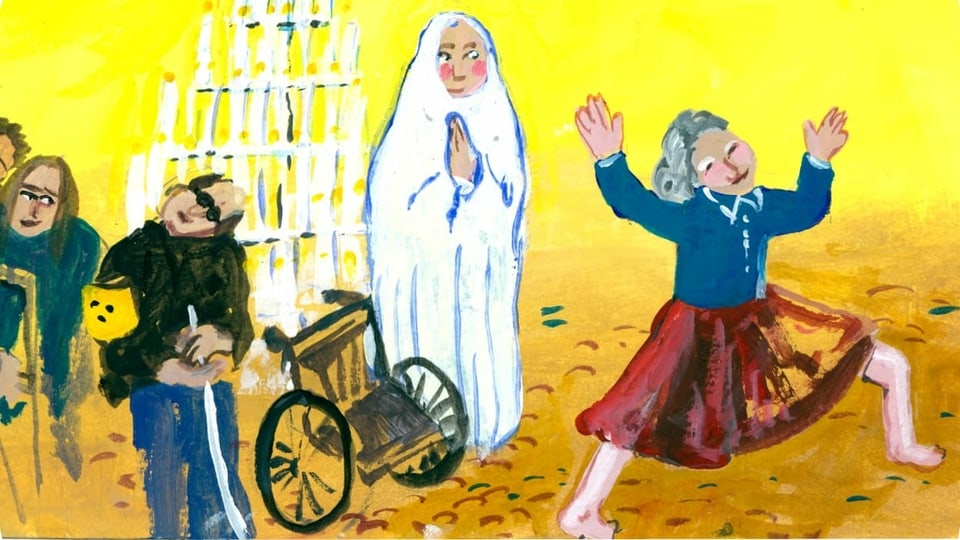 Illustration: Menschen werden von einer Madonna geheilt. 