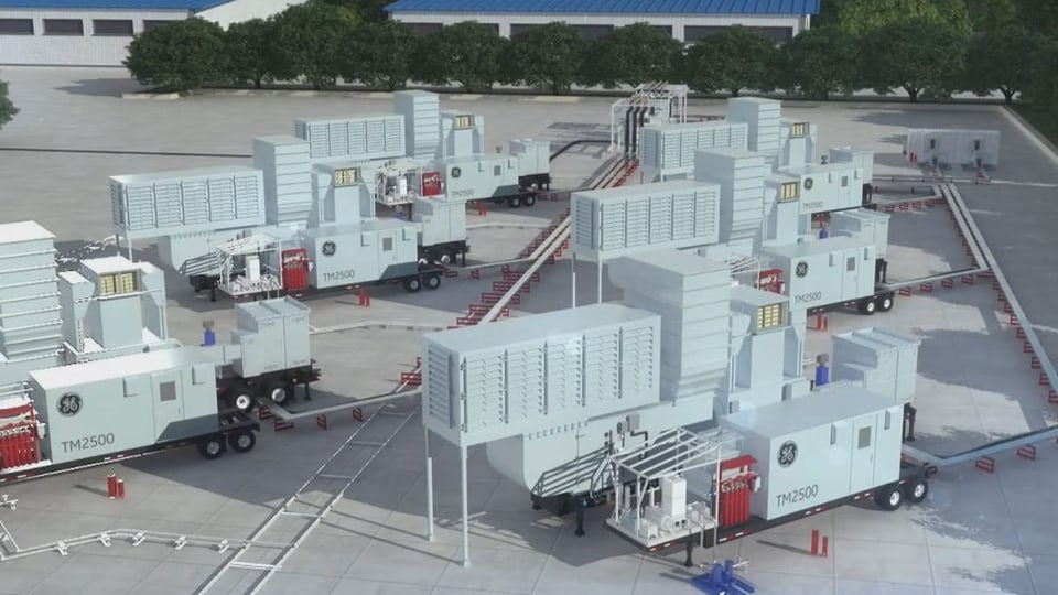 Das Rendering zeigt ein mobiles Gaskraftwerk von GE Power.
