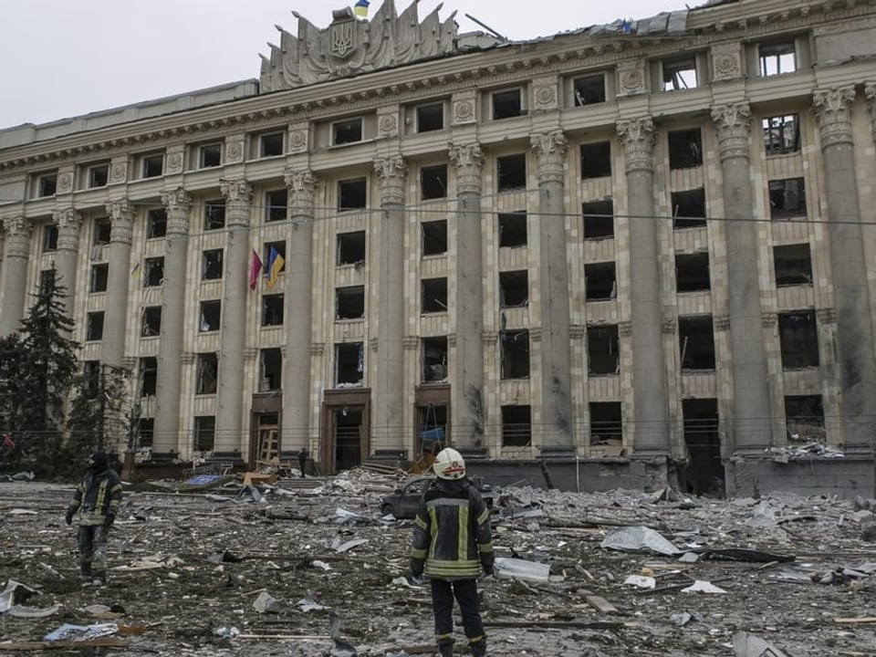 Zerstörtes Hauptgebäude der Regionalverwaltung von Charkiw.