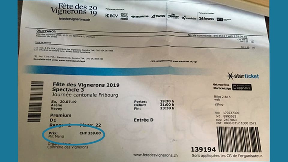 Ticket mit Vermerkt «Mit Menü».