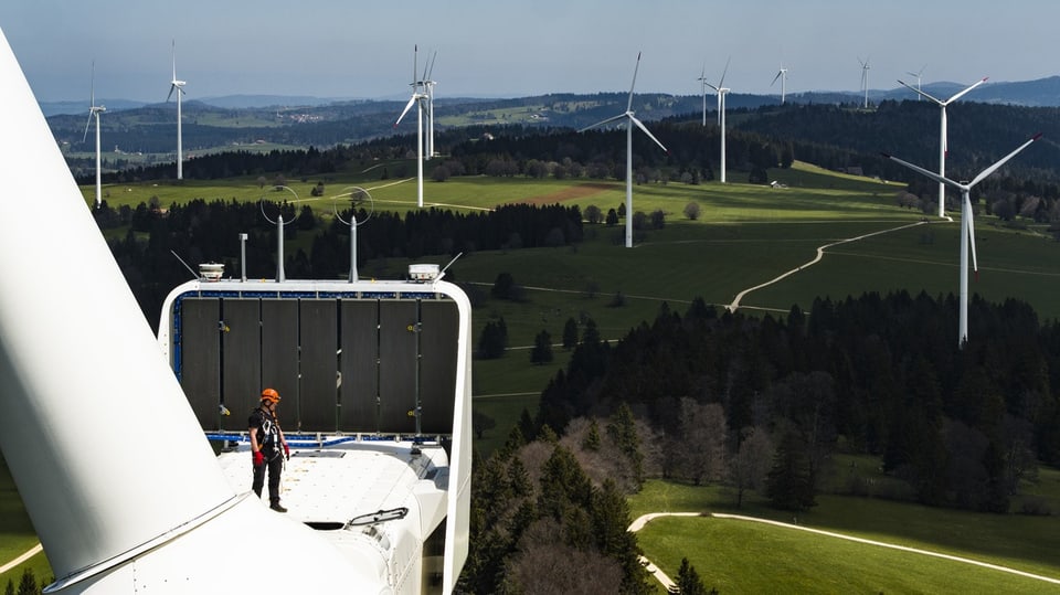 Nachhaltigkeit bedeutet auch, auf erneuerbare Energie zu setzen. Hier der Windpark auf dem jurassischen Mont Soleil.