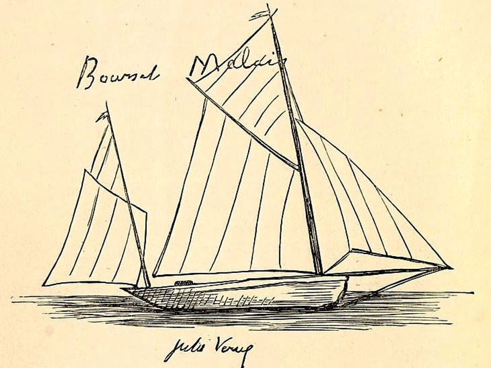 Zeichnung eines Segelbootes.