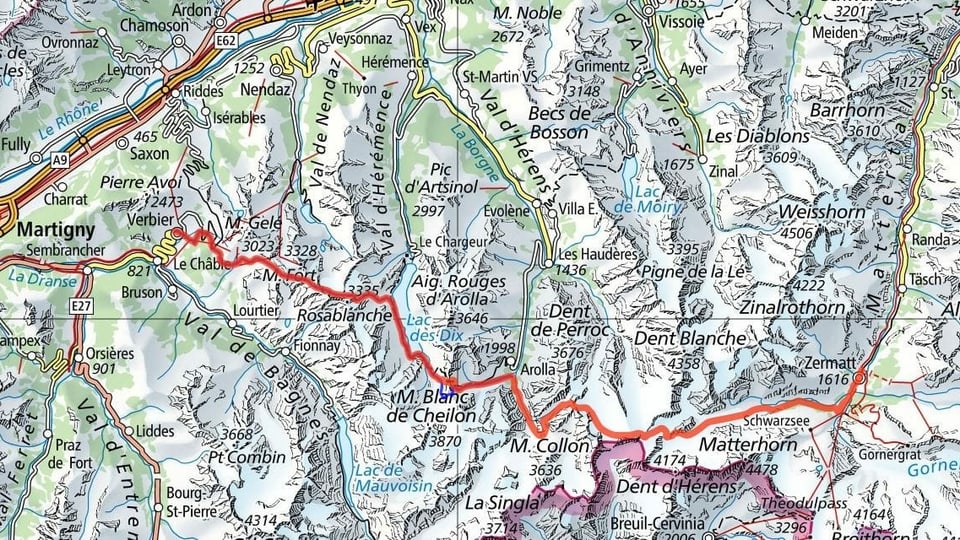 Karte mit der eingezeichneten Route.
