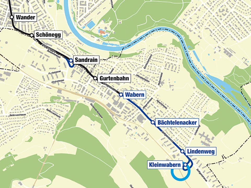 Karte neue Linienführung Tram 9.