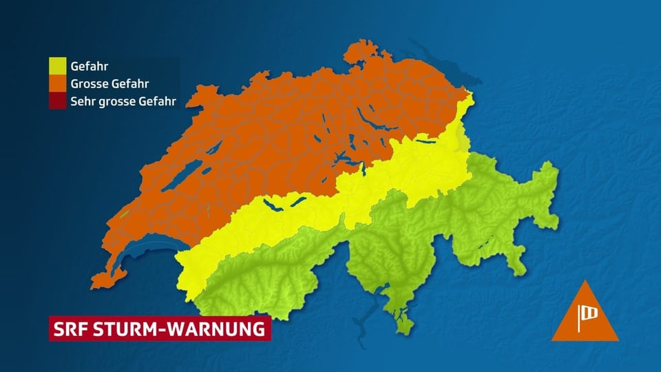 Schweizerkarte mit Warnflächen für Wind