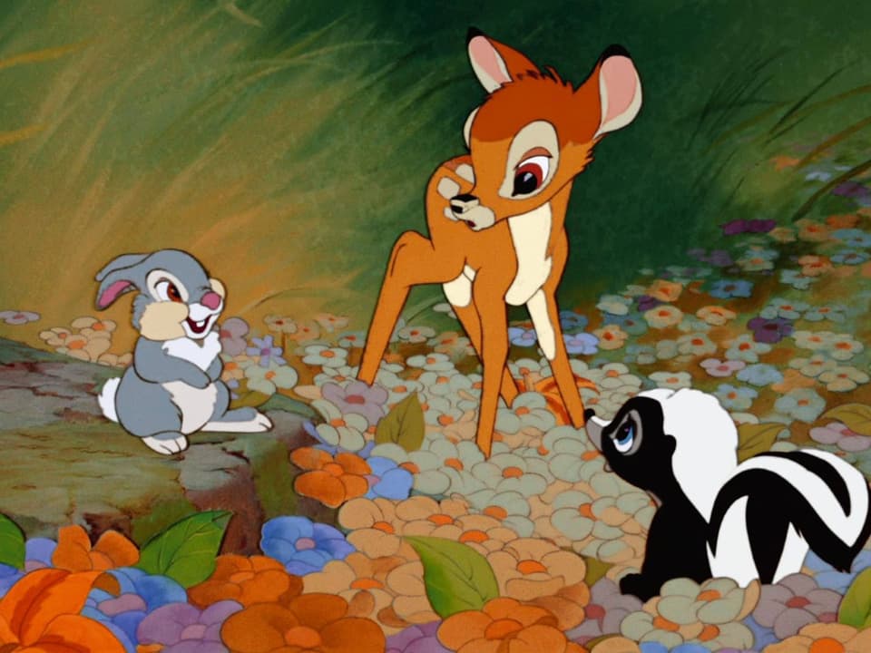 Zeichentrickbild von Bambi und einem hasen