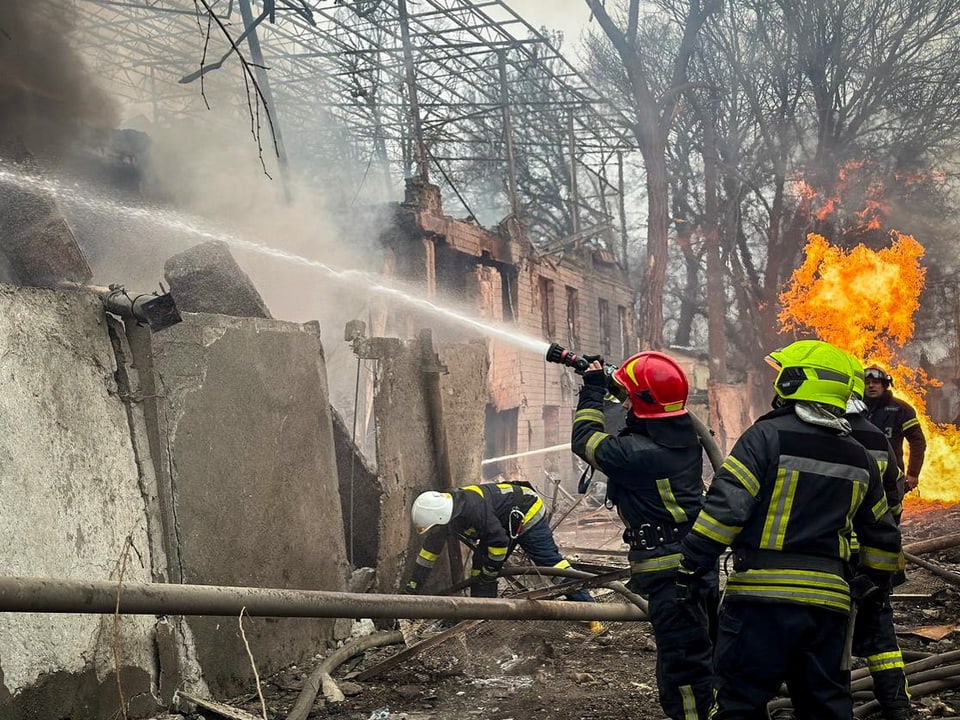Firefighters doused the burning building