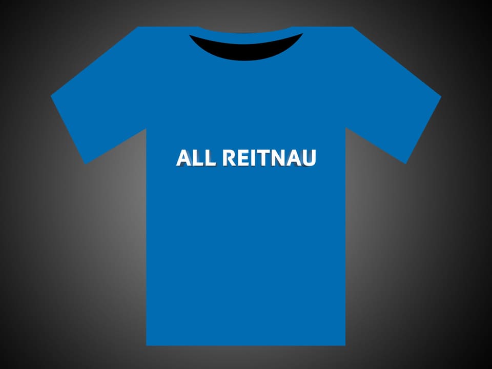 Weisse Schrift auf blauem T-Shirt: All Reitnau.