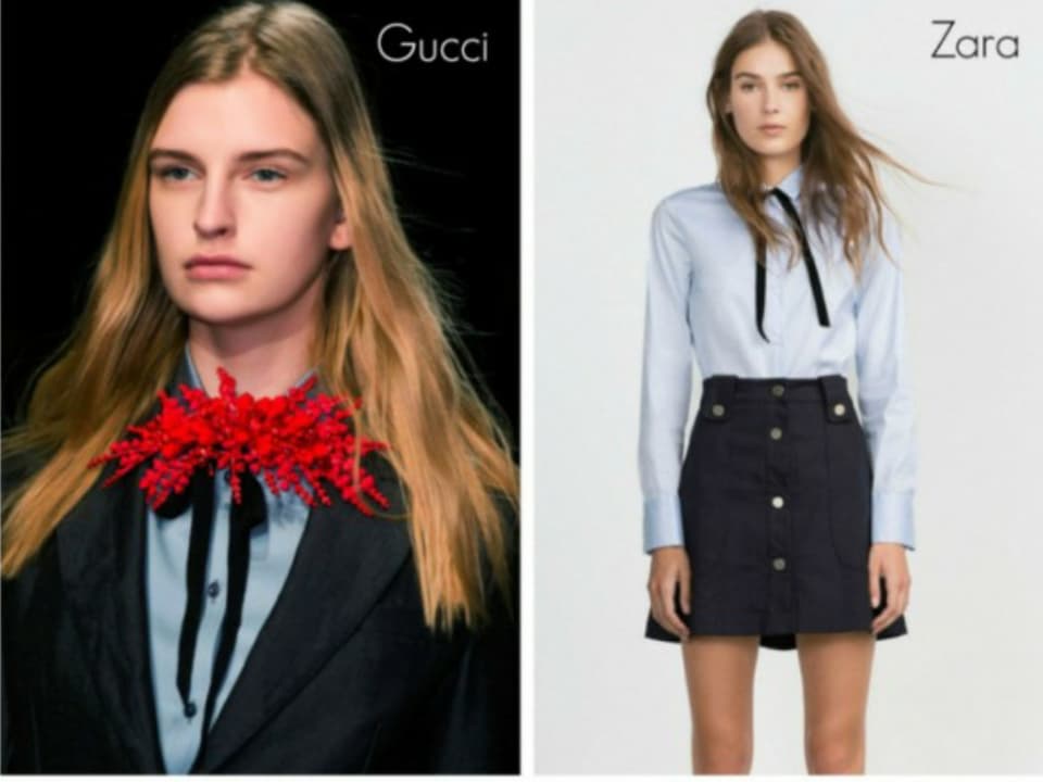 Bluse mit Schleifchen bei Gucci und Zara