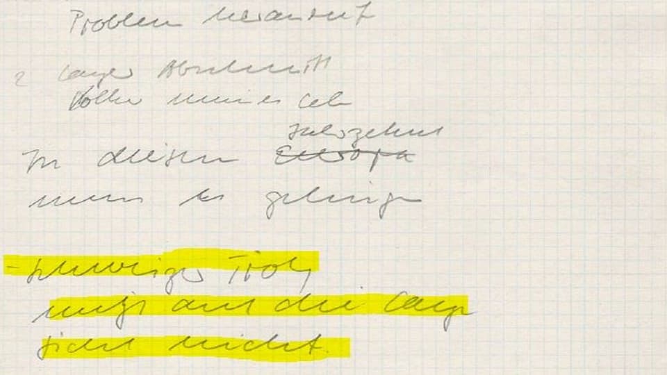 Handschrifliche Notizen von Adolf Ogi aus dem Bundesarchiv vom 18. Oktober 1993.