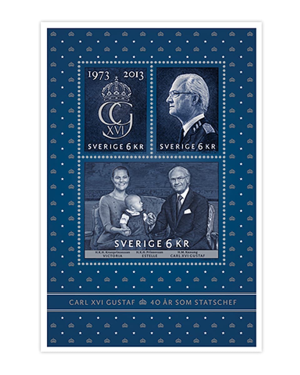 Briefmarkenblock mit König Gustaf, Prinzessin Victoria und Prinzessin Estelle von Schweden