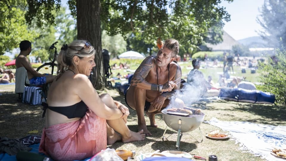 Leute grillen im Park