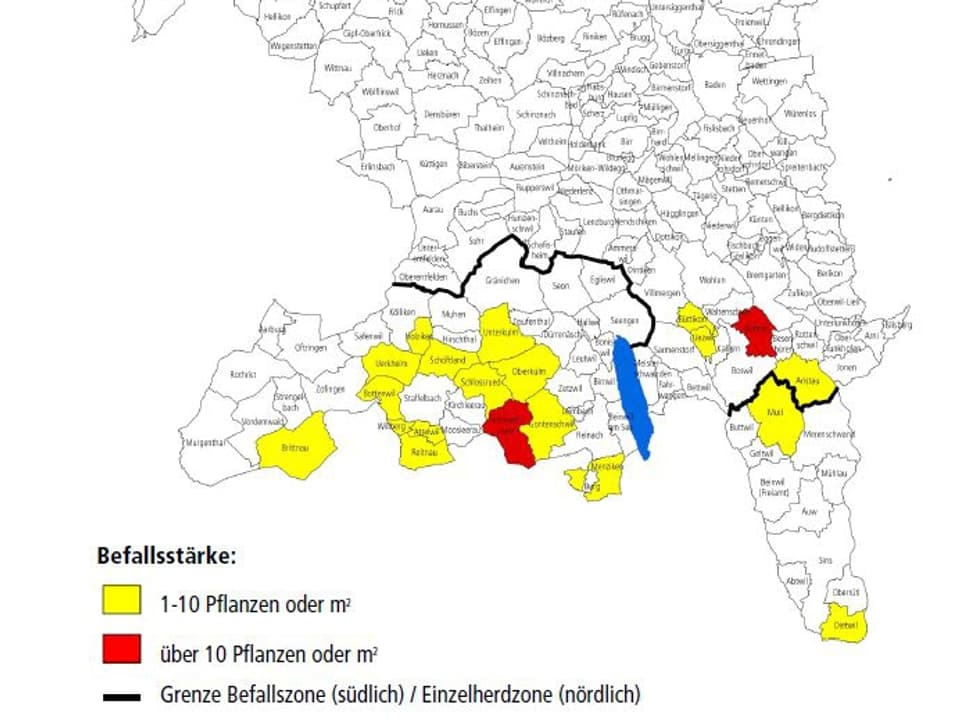 Karte mit markierten Gemeinden im Süden des Kantons