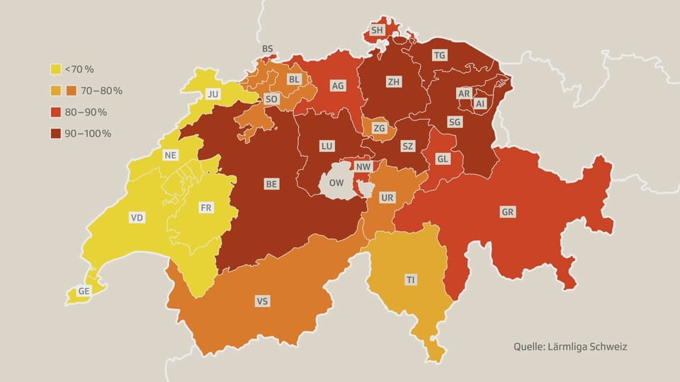 Schweizerkarte mit Lärmregionen.