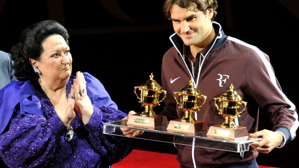 Montserrat Caballé und Roger Federer an den Swiss Indoors 2009.