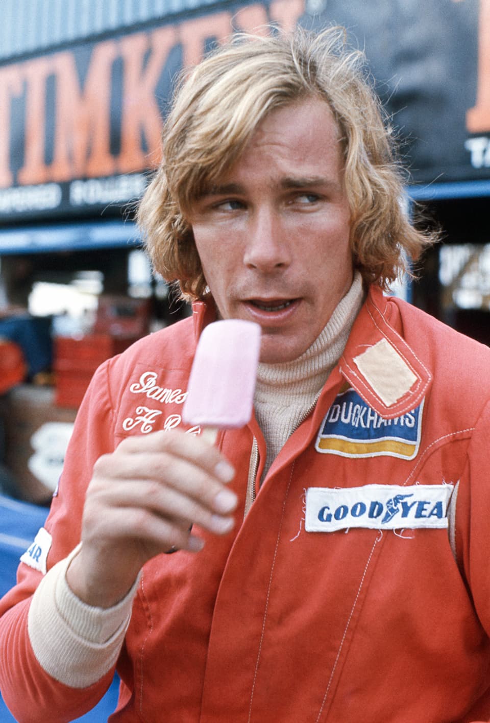James Hunt mit Glace beim United States Grand Prix 1976 in Watkins Glen.