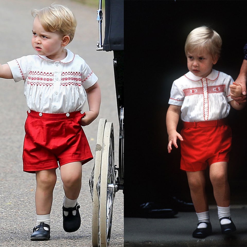Prinz George und Prinz William in weisser Bluse und roter Hose. 