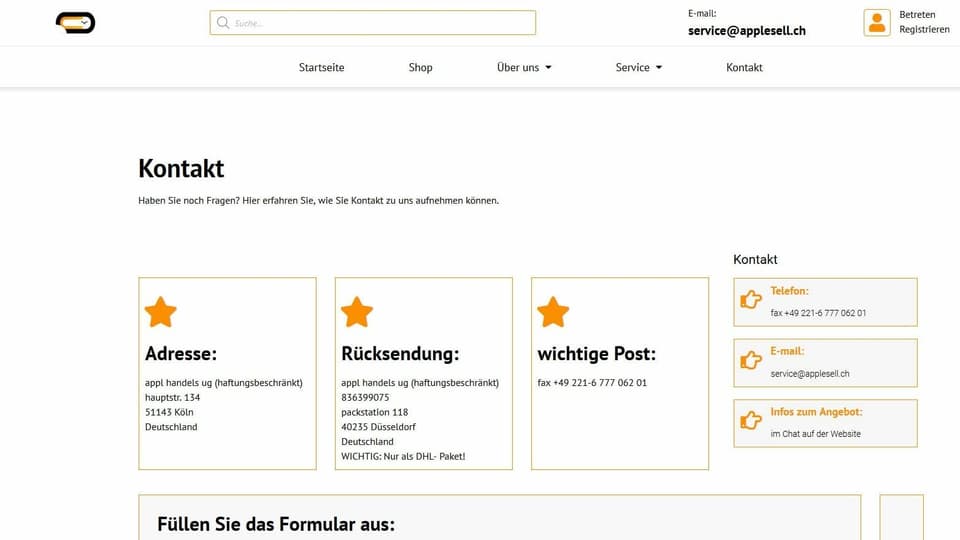Webseite Screenshot applesell.ch