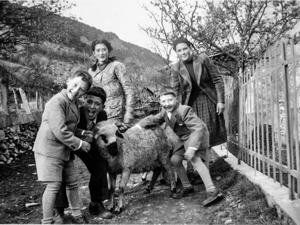 Kinder mit Schaf.