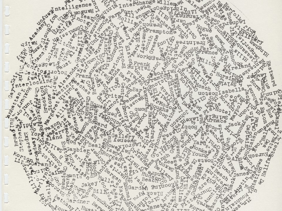 Kunstwerk aus Wörtern von Carl Andre.