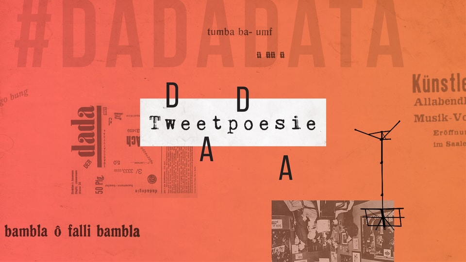 Ein Screenshot der Webseite dada-data.net zeigt die Wörter Dada und Tweetpoesie