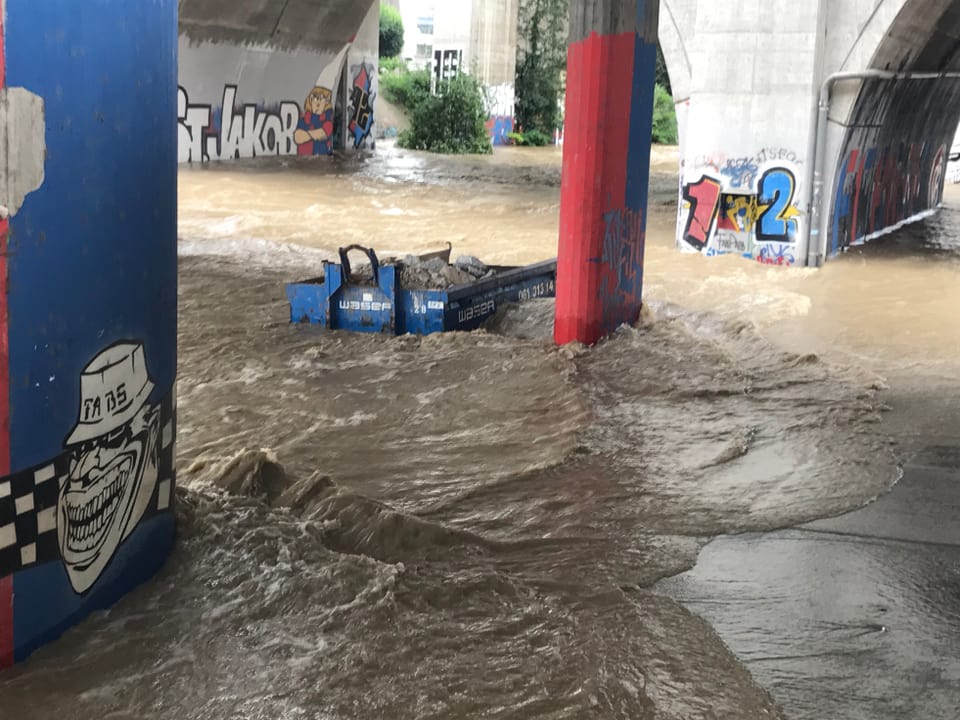 Hochwasser unter Brücke