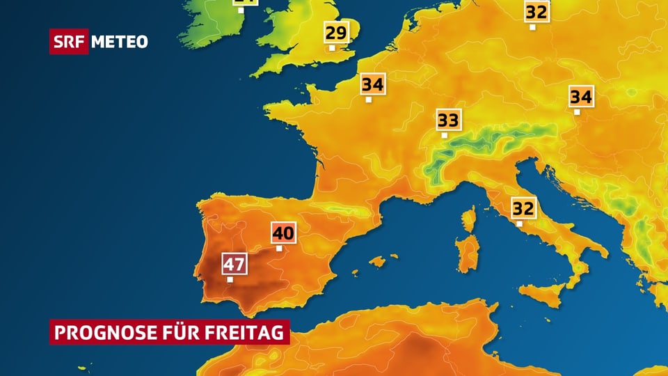 Europakarte, mit Temperatur eingefärbt.