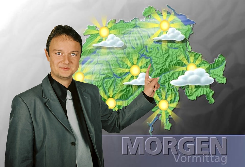 Thomas Bucheli vor einer Wetterkarte