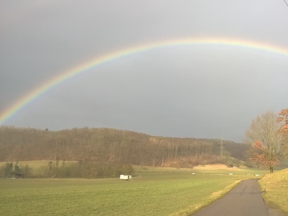 Regenbogen bei Bülach zum meteorologischen Frühlingsanfang.