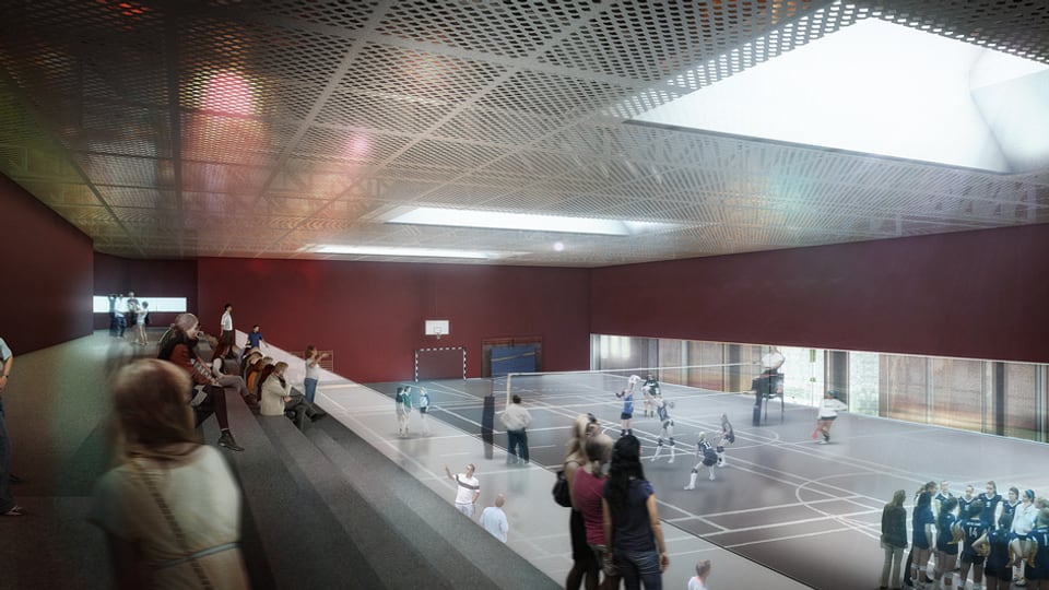 Visualisierung der geplanten Dreifachsporthalle auf dem Areal der ehemaligen Stahlgiesserei in Schaffhausen.