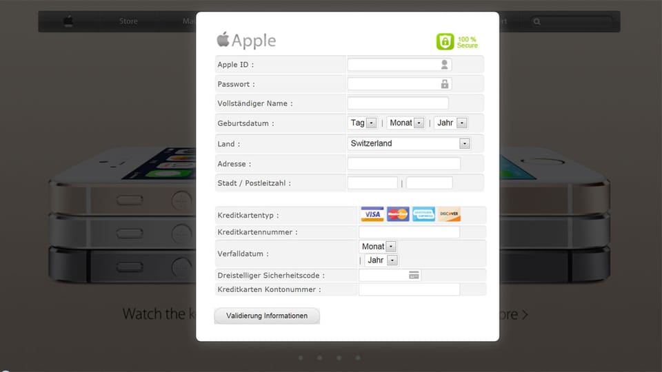 Printscreen mit Formular mit Apple-Logo.
