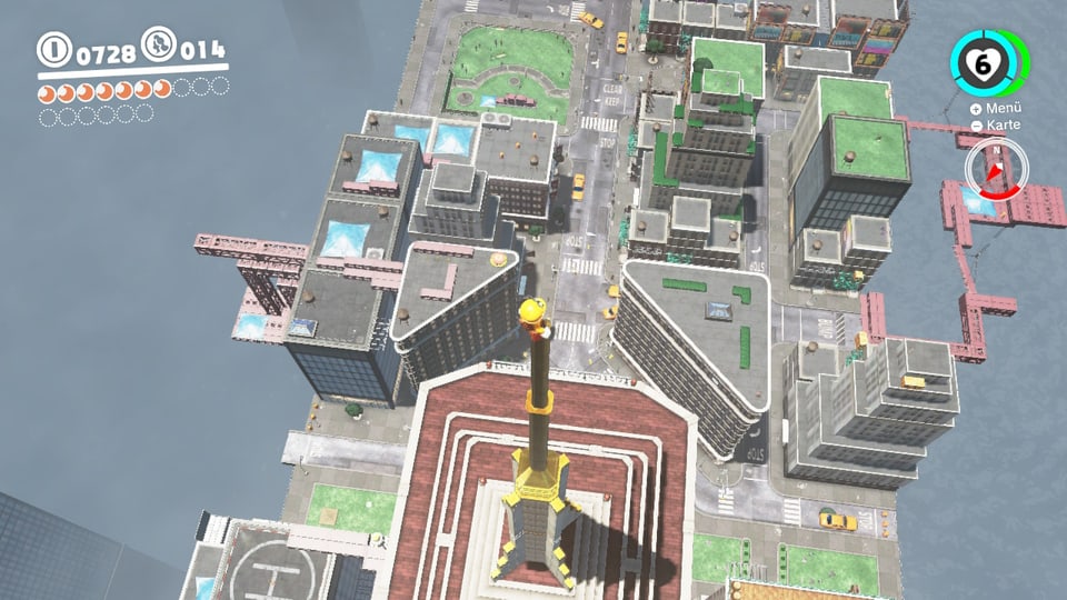Super Mario auf der Spitze eines Wolkenkratzers in New Donk City