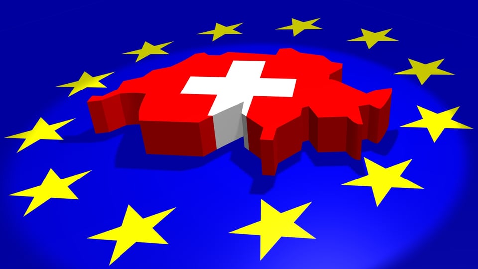 Landkarte Schweiz  auf blauem EU-Untergrund mit Sternen