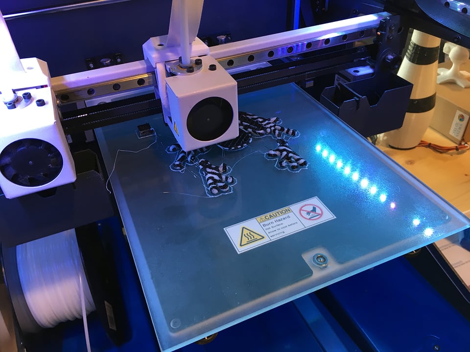 Ein 3D-Drucker beim Drucken eines Frosches.