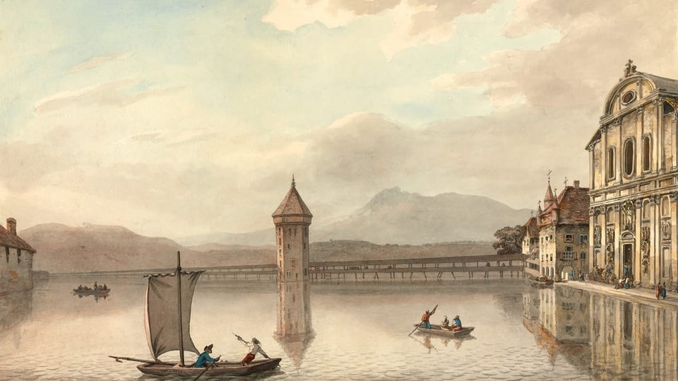 Aquarell der Kapellbrücke aus dem Jahr 1775.