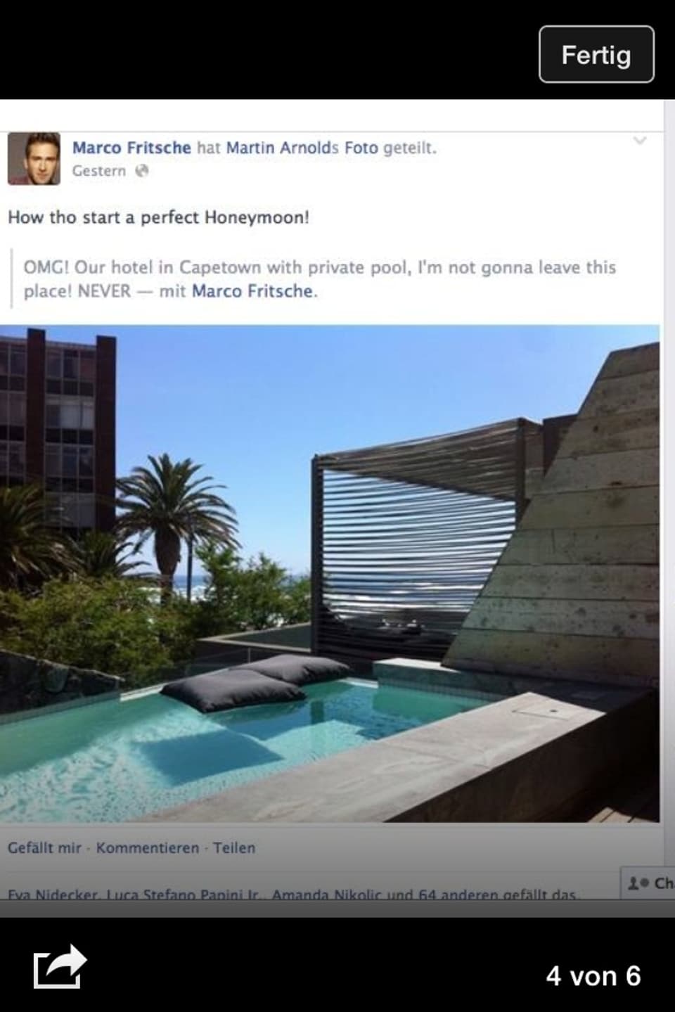 Der private Pool der Honeymoon-Suite von Marco Fritsche und seinem Partner in Kapstadt