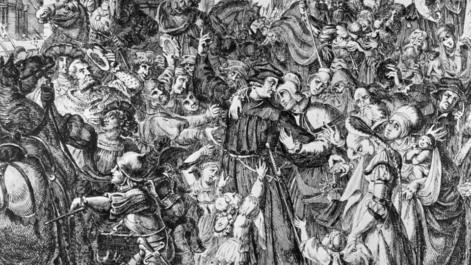 ein schwarz-weiss Gemälde von Zwingli
