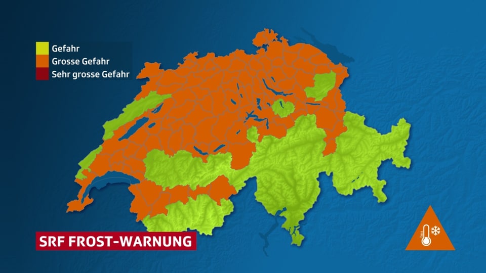Schweizerkarte mit Warnregionen für Frost