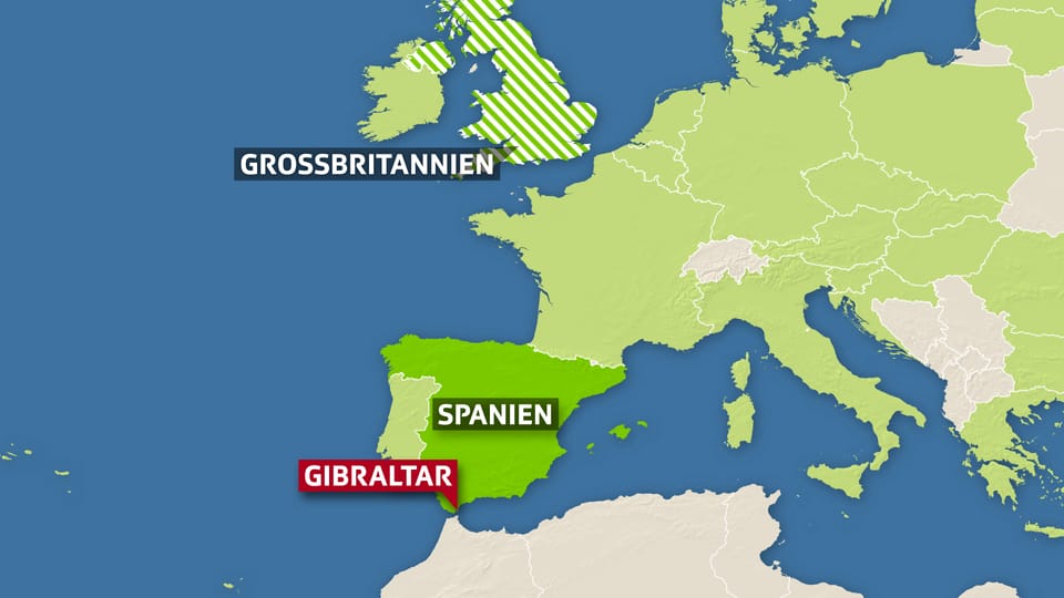 Karte EU mit Fähnchen bei Gibraltar
