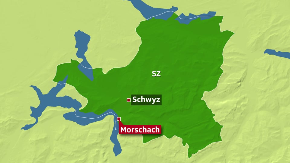 Karte des Kantons Schwyz, Morschach am Vierwaldstättersee ist herausgehoben.
