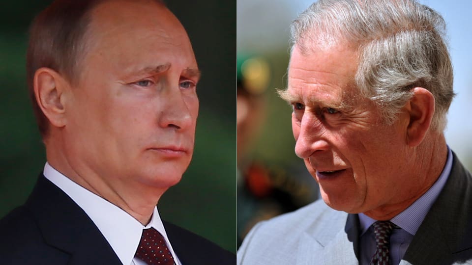 Putin und Prinz Charles. Zwei Porträtaufnahmen.