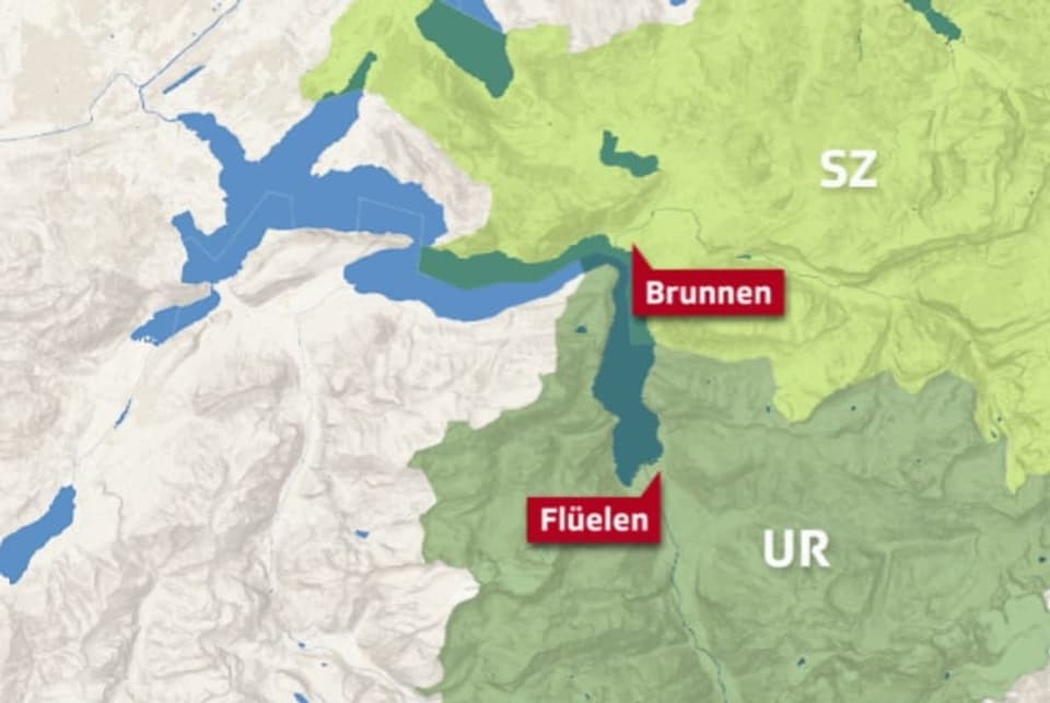 Eine Karte, welche die Axenstrasse in den Kantonen Schwyz und Uri verortet.