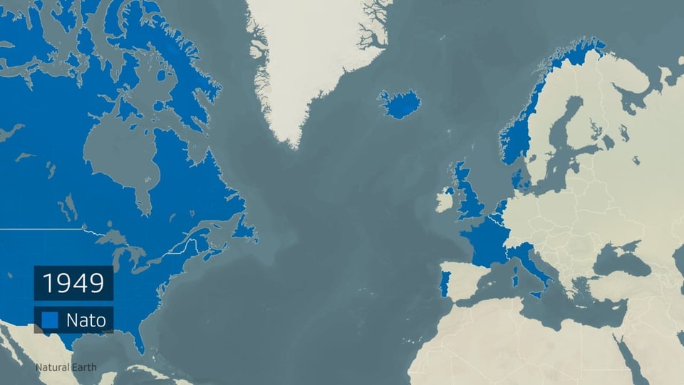 Karte der zwölf Gründungsstaaten der Nato