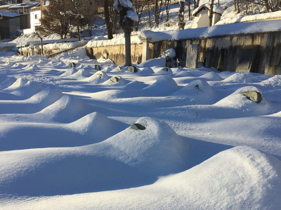 Schneebedeckte Grabstätten