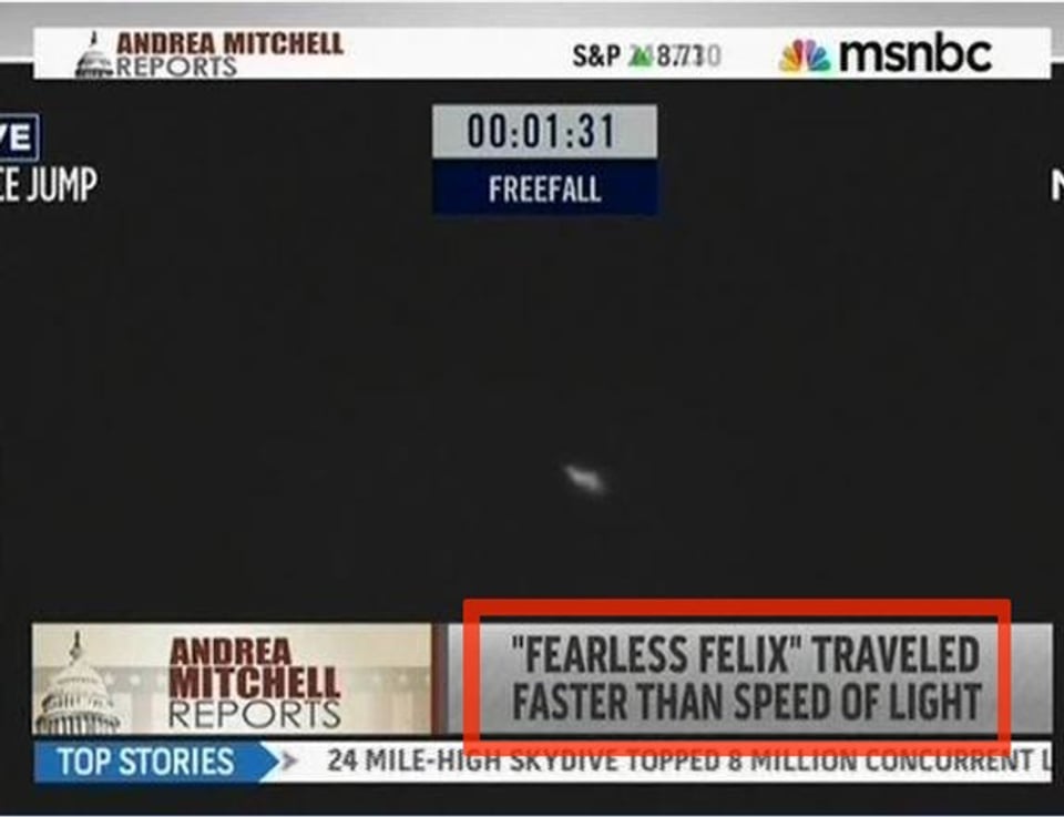 Der Screenshot einer Nachrichtensendung zeigt: «Fearless Felix» reiste mit Lichtgeschwindigkeit.