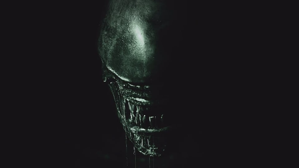 Frontalansicht von H. R. Gigers Filmmonster (Filmplakat von «Alien: Covenant» aus dem Jahr 2017). 