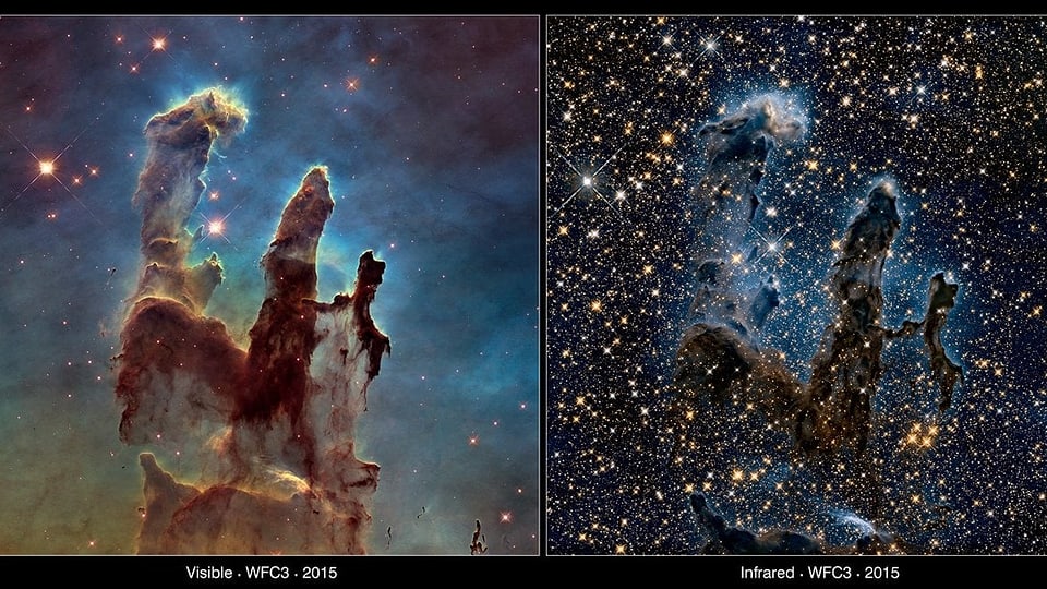 zwei verschiedene Aufnahmen der Pillars of Creation